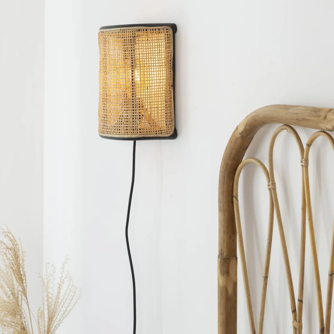 Made in Meubles Applique<Applique murale demi cercle en rotin et cannage Rim