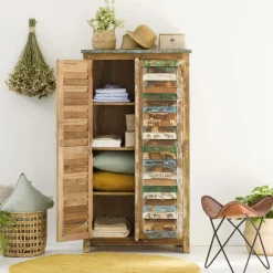 Made in Meubles Armoire<Armoire à  lattes en bois coloré Ethnik