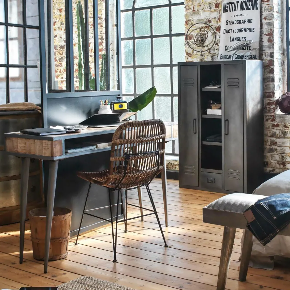 Made in Meubles Armoire<Armoire en métal noir 2 portes Locker