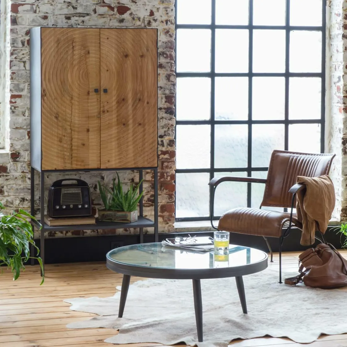 Made in Meubles Armoire<Armoire en pin et métal Rondin