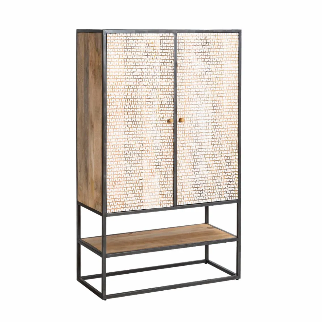 Made in Meubles Armoire<Armoire sculpté en bois de manguier et métal Luz