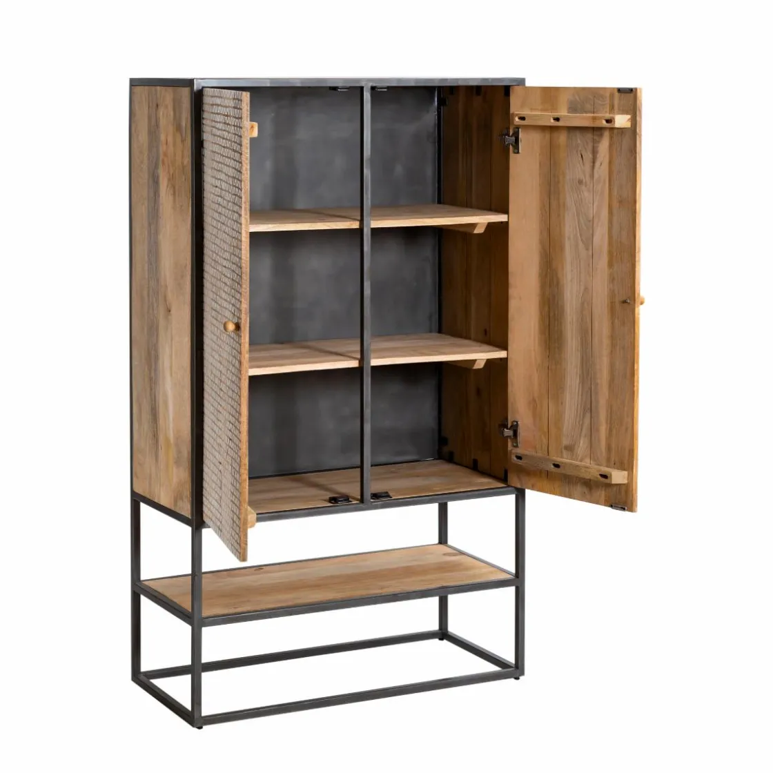 Made in Meubles Armoire<Armoire sculpté en bois de manguier et métal Luz