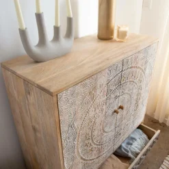 Made in Meubles Armoire<Armoire sculptée en bois de manguier Marc