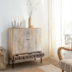 Made in Meubles Armoire<Armoire sculptée en bois de manguier Marc