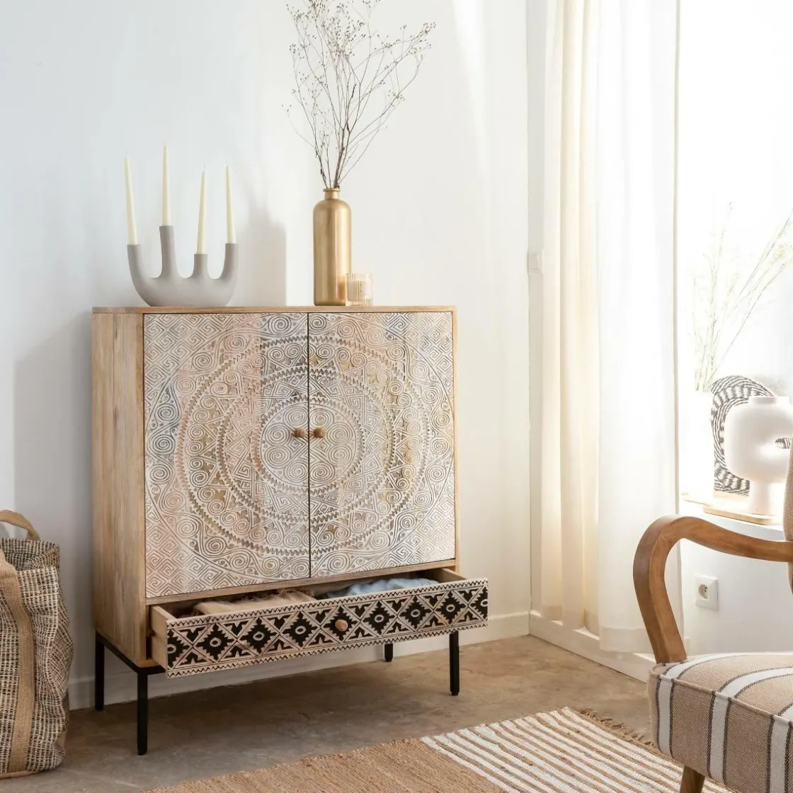 Made in Meubles Armoire<Armoire sculptée en bois de manguier Marc