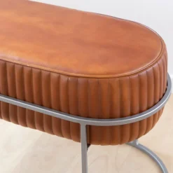 Made in Meubles Banc<Banc arrondi en cuir marron Gaby