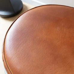 Made in Meubles Banc<Banc arrondi en cuir marron Gaby