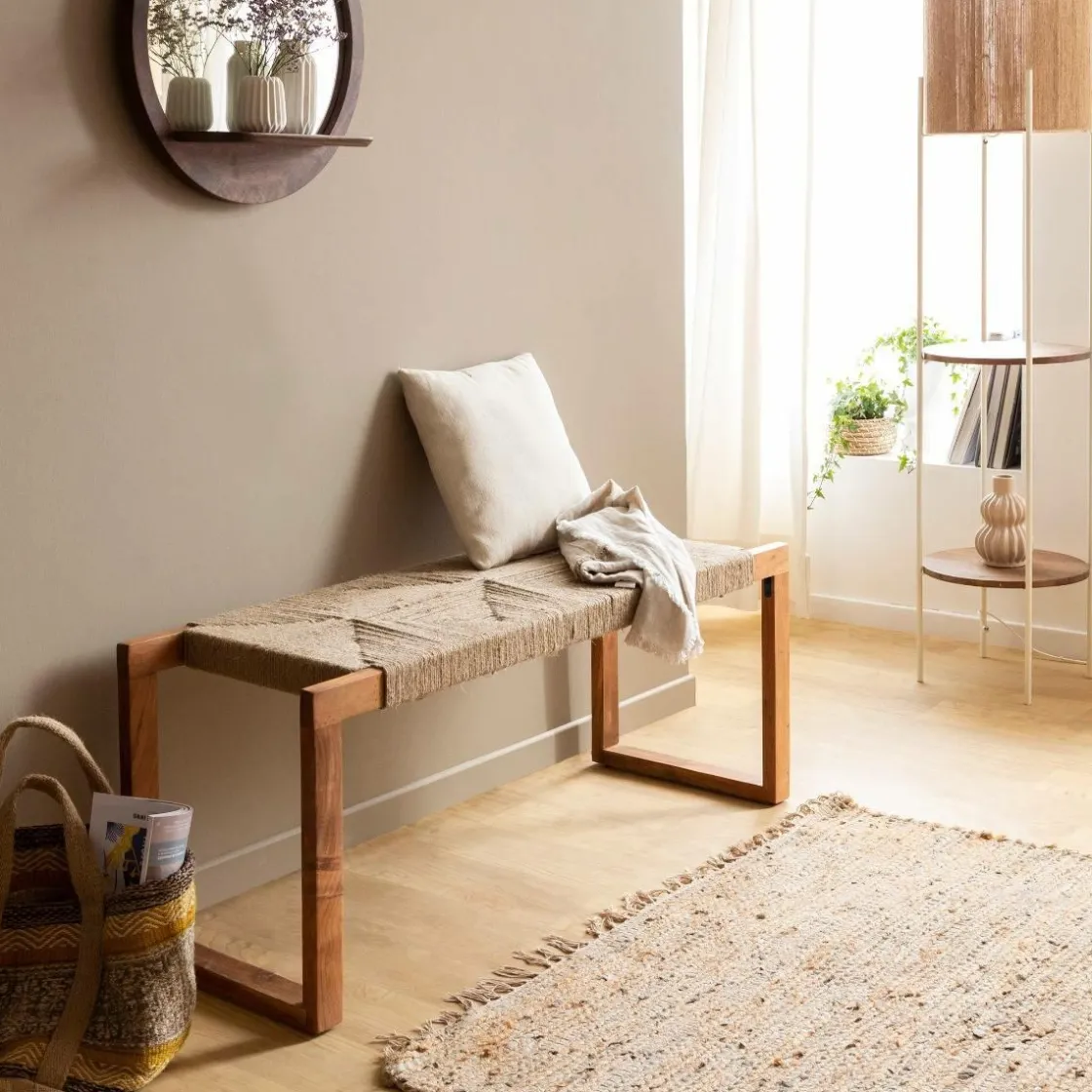 Made in Meubles Banc<Banc en bois d'acacia et laine Marietta