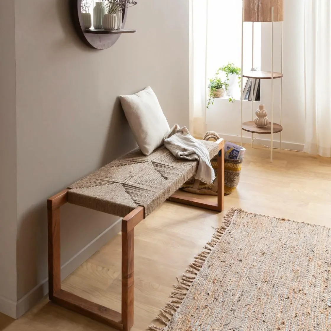 Made in Meubles Banc<Banc en bois d'acacia et laine Marietta