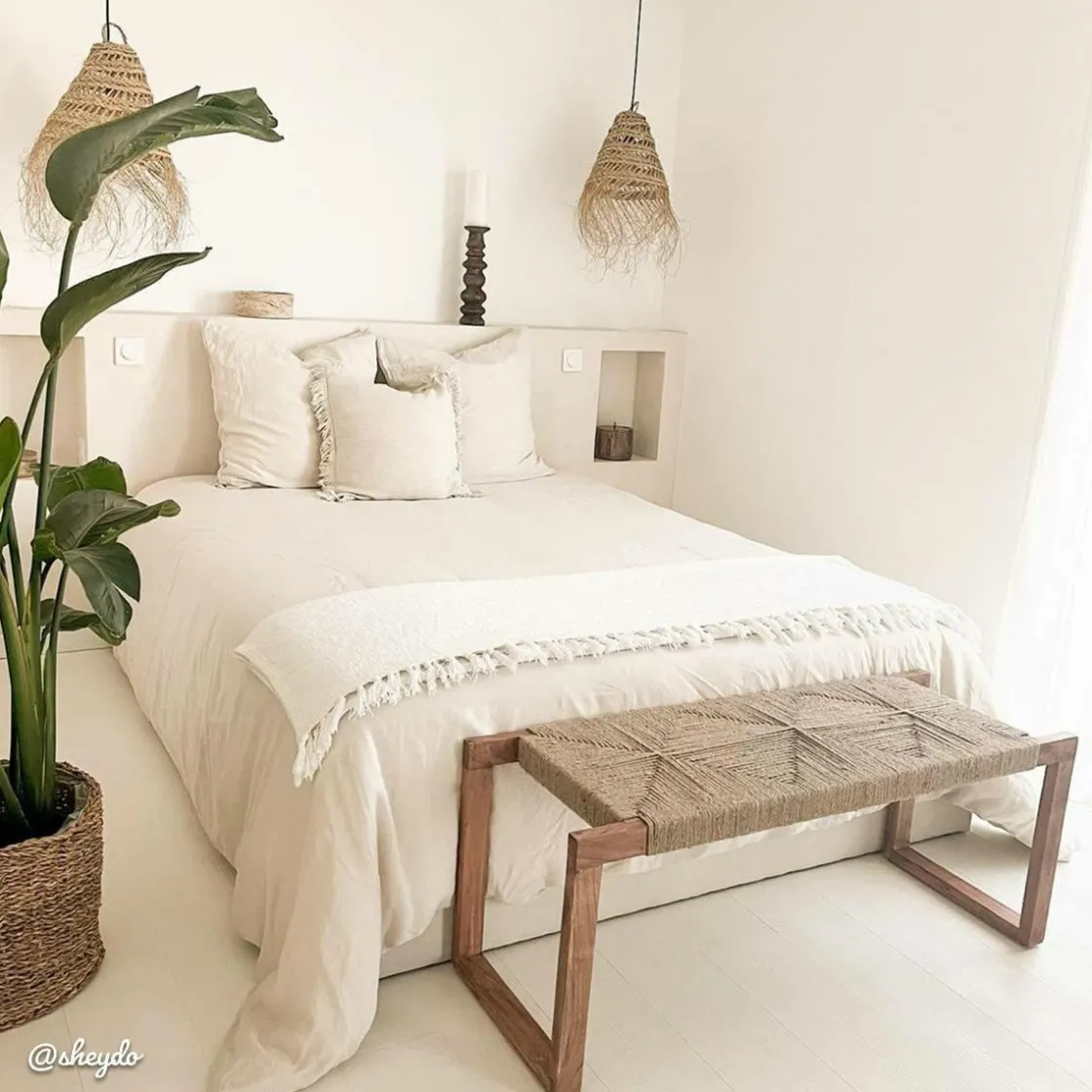 Made in Meubles Banc<Banc en bois d'acacia et laine Marietta