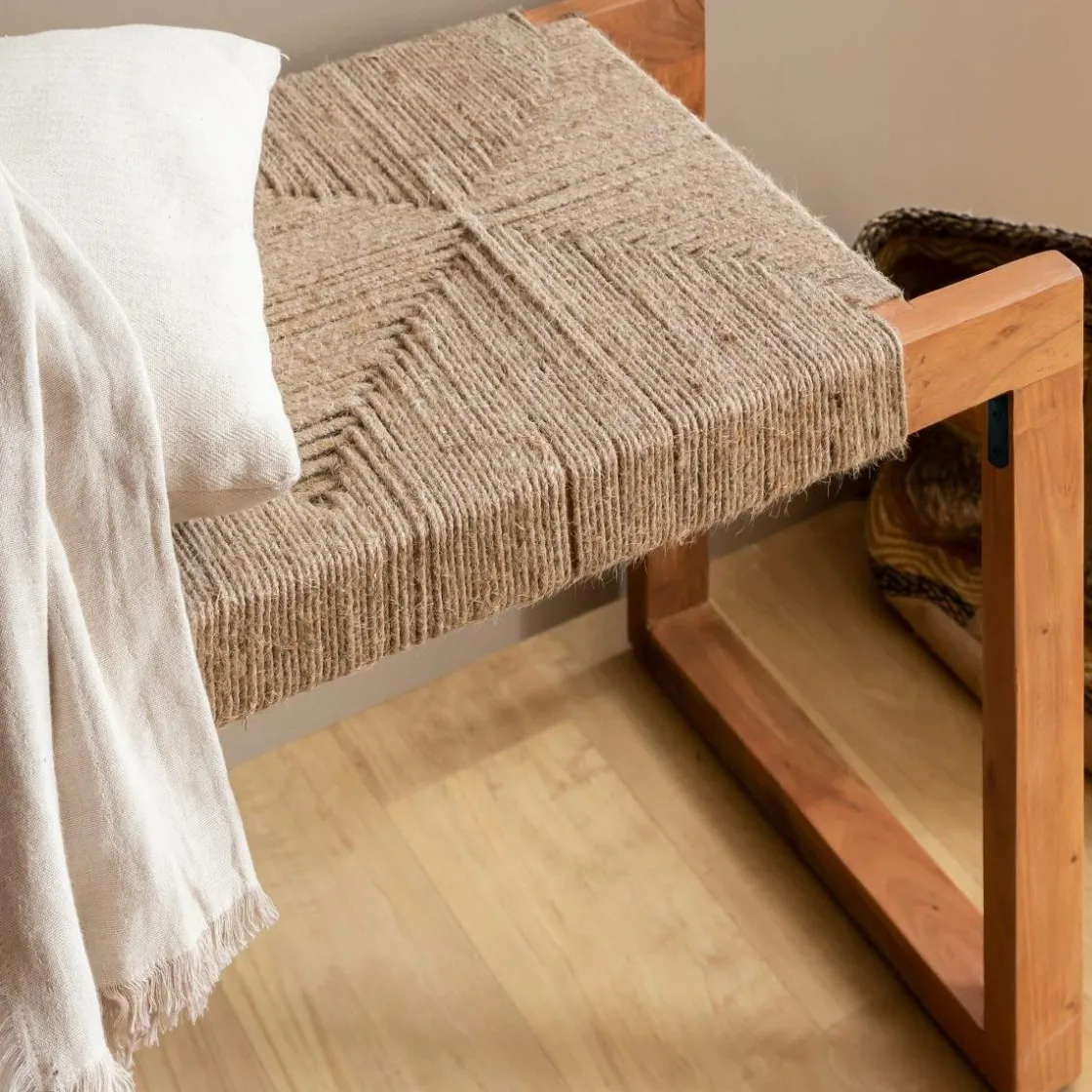 Made in Meubles Banc<Banc en bois d'acacia et laine Marietta