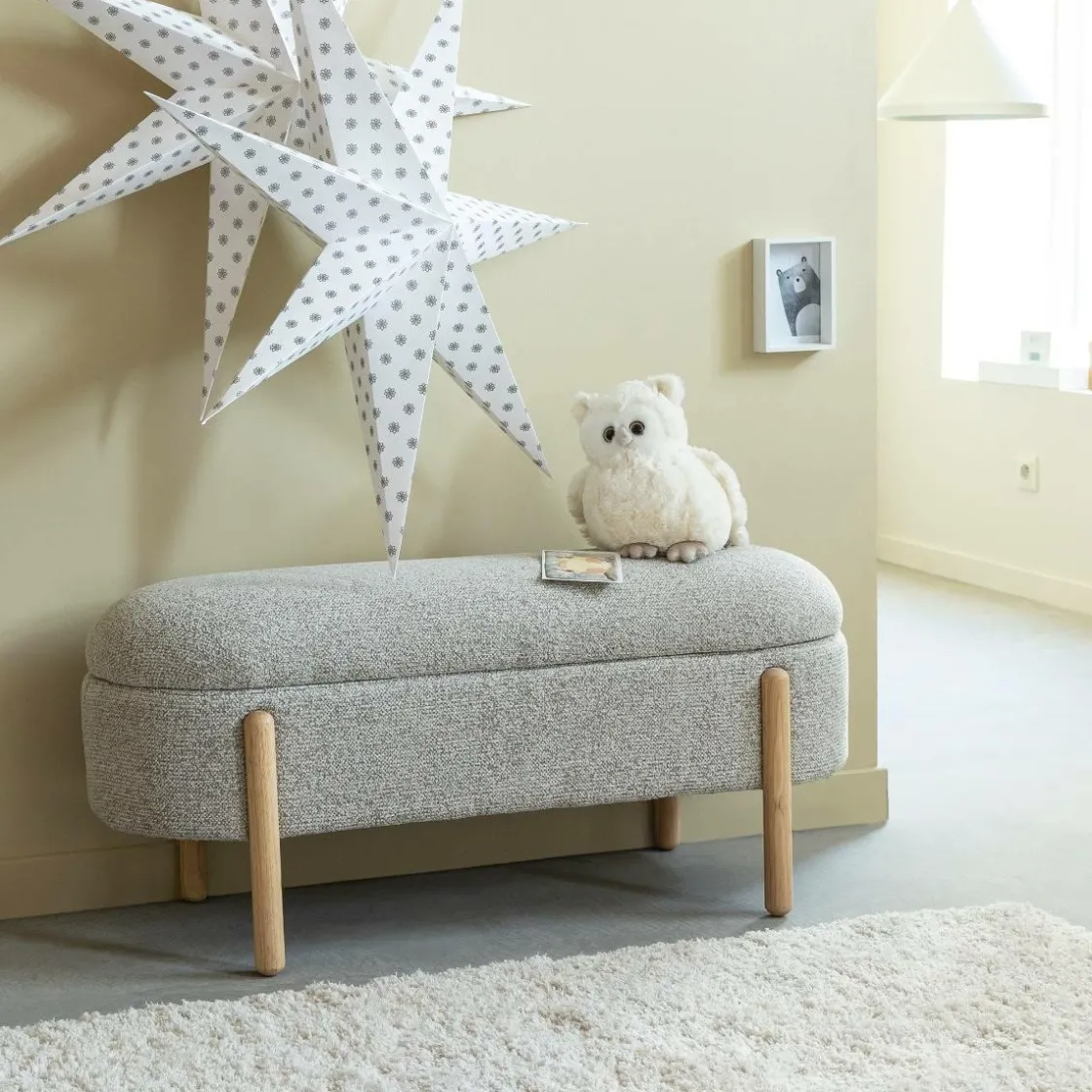 Made in Meubles Banc<Banc en bois de pin et tissu bouclette gris clair Nério