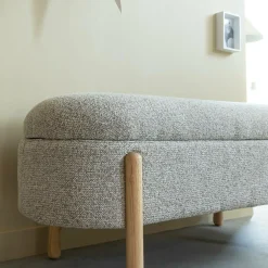 Made in Meubles Banc<Banc en bois de pin et tissu bouclette gris clair Nério