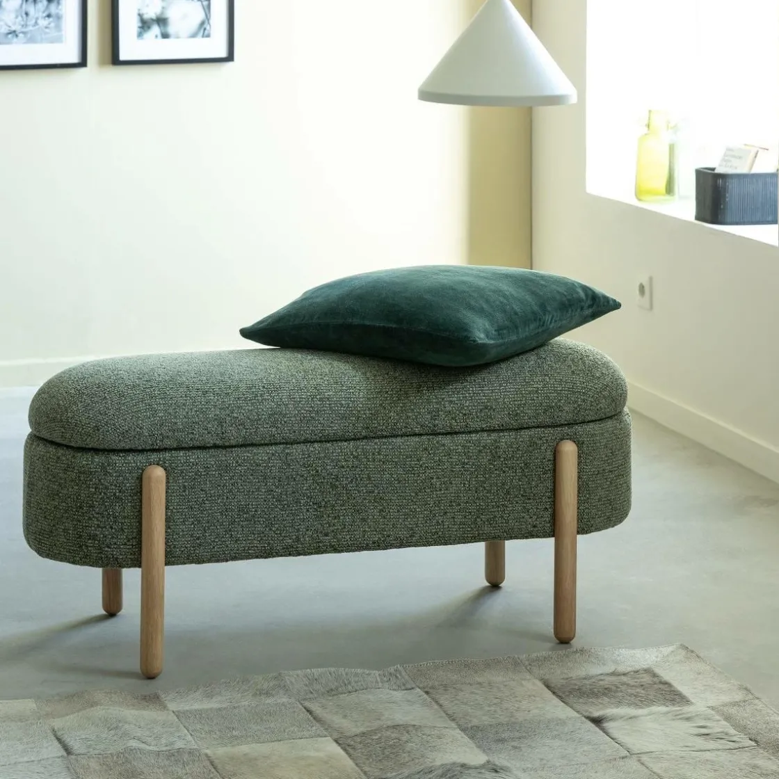 Made in Meubles Banc<Banc en bois de pin et tissu bouclette vert Nério