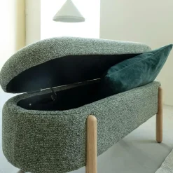 Made in Meubles Banc<Banc en bois de pin et tissu bouclette vert Nério