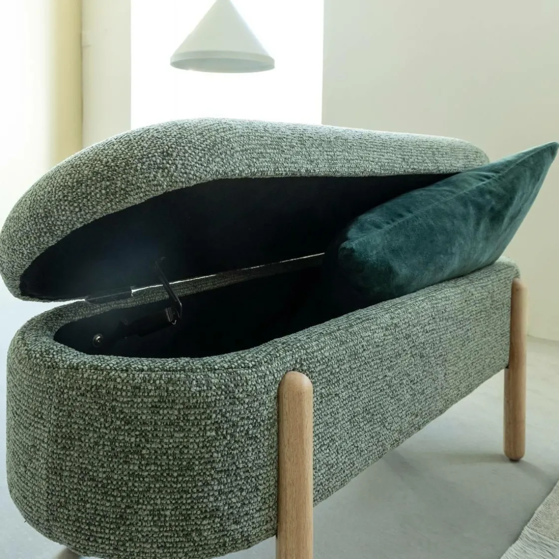 Made in Meubles Banc<Banc en bois de pin et tissu bouclette vert Nério