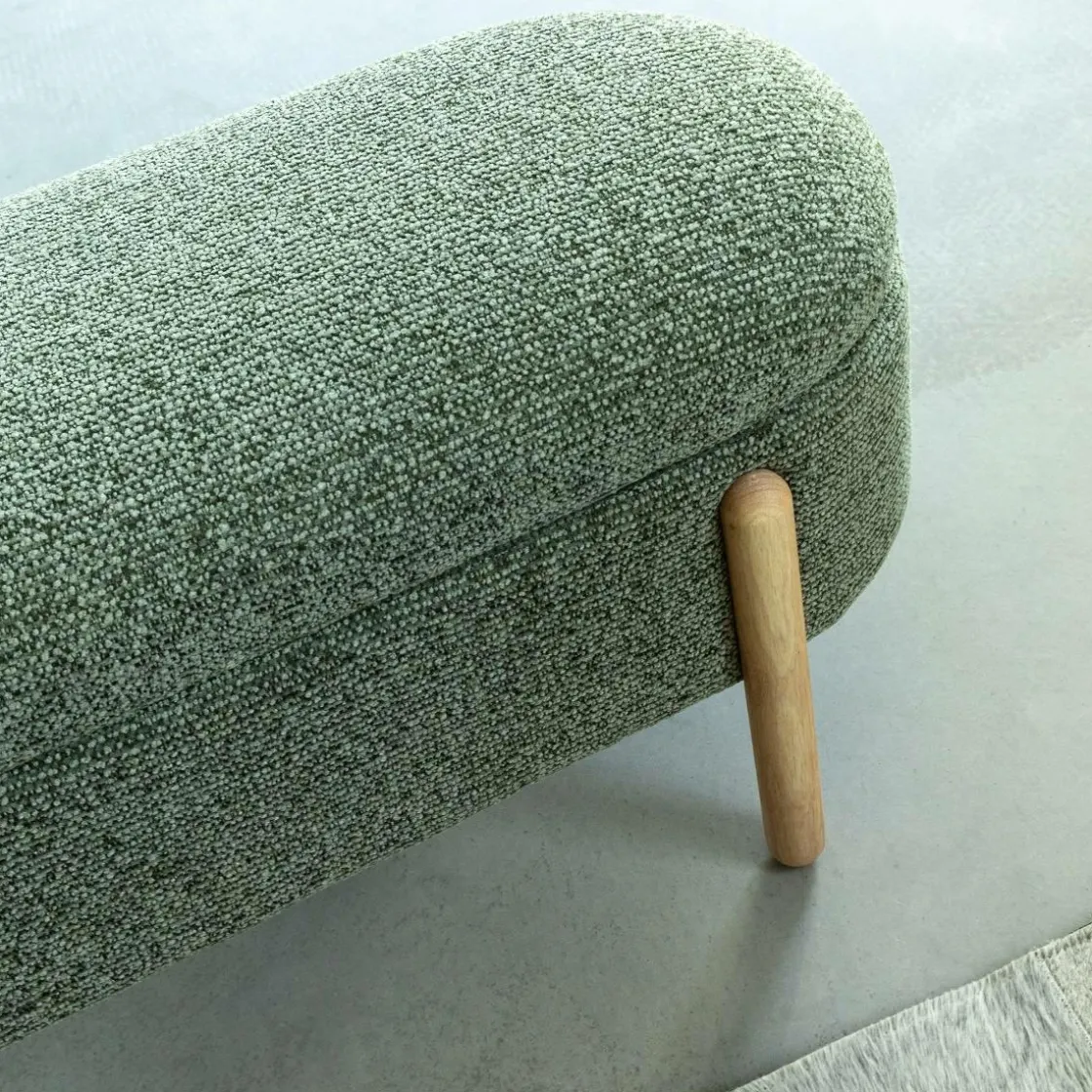 Made in Meubles Banc<Banc en bois de pin et tissu bouclette vert Nério