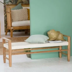 Made in Meubles Banc<Banc en bois de teck et tissu Pénélope