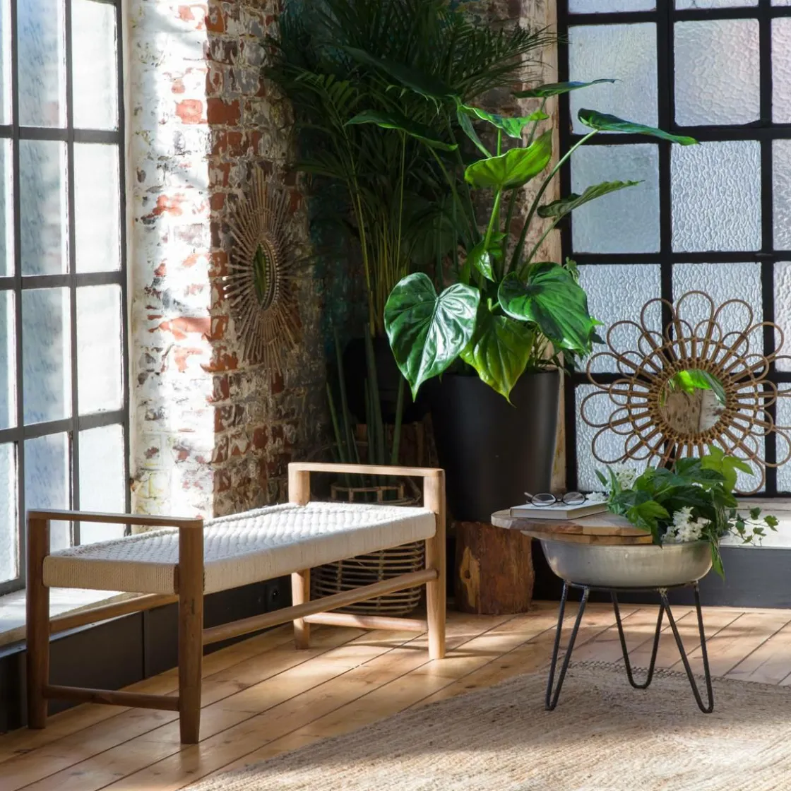 Made in Meubles Banc<Banc en bois de teck et tissu Pénélope