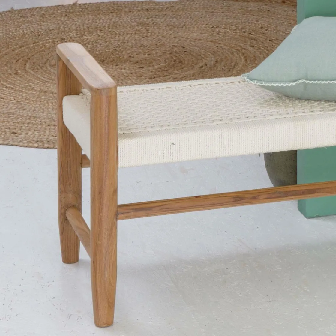 Made in Meubles Banc<Banc en bois de teck et tissu Pénélope