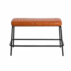 Made in Meubles Banc<Banc en cuir marron et métal noir Lucien