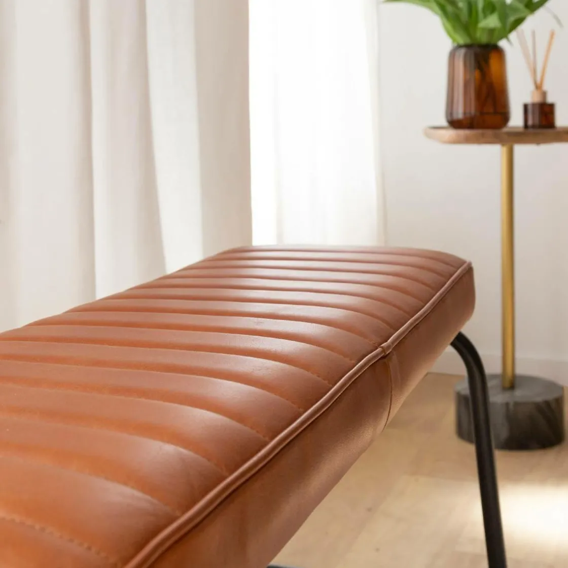 Made in Meubles Banc<Banc en cuir marron et métal noir Lucien