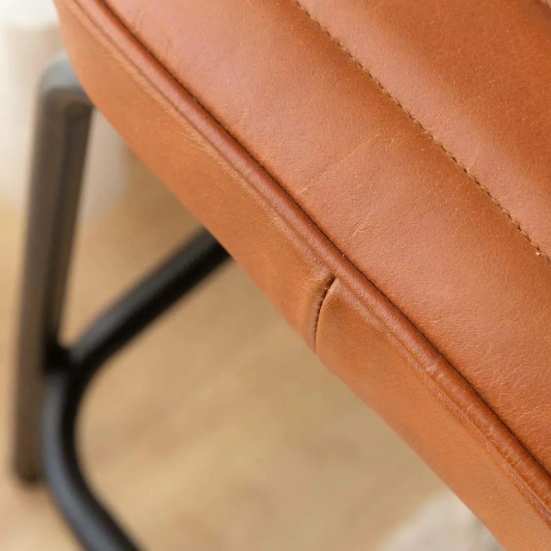 Made in Meubles Banc<Banc en cuir marron et métal noir Lucien