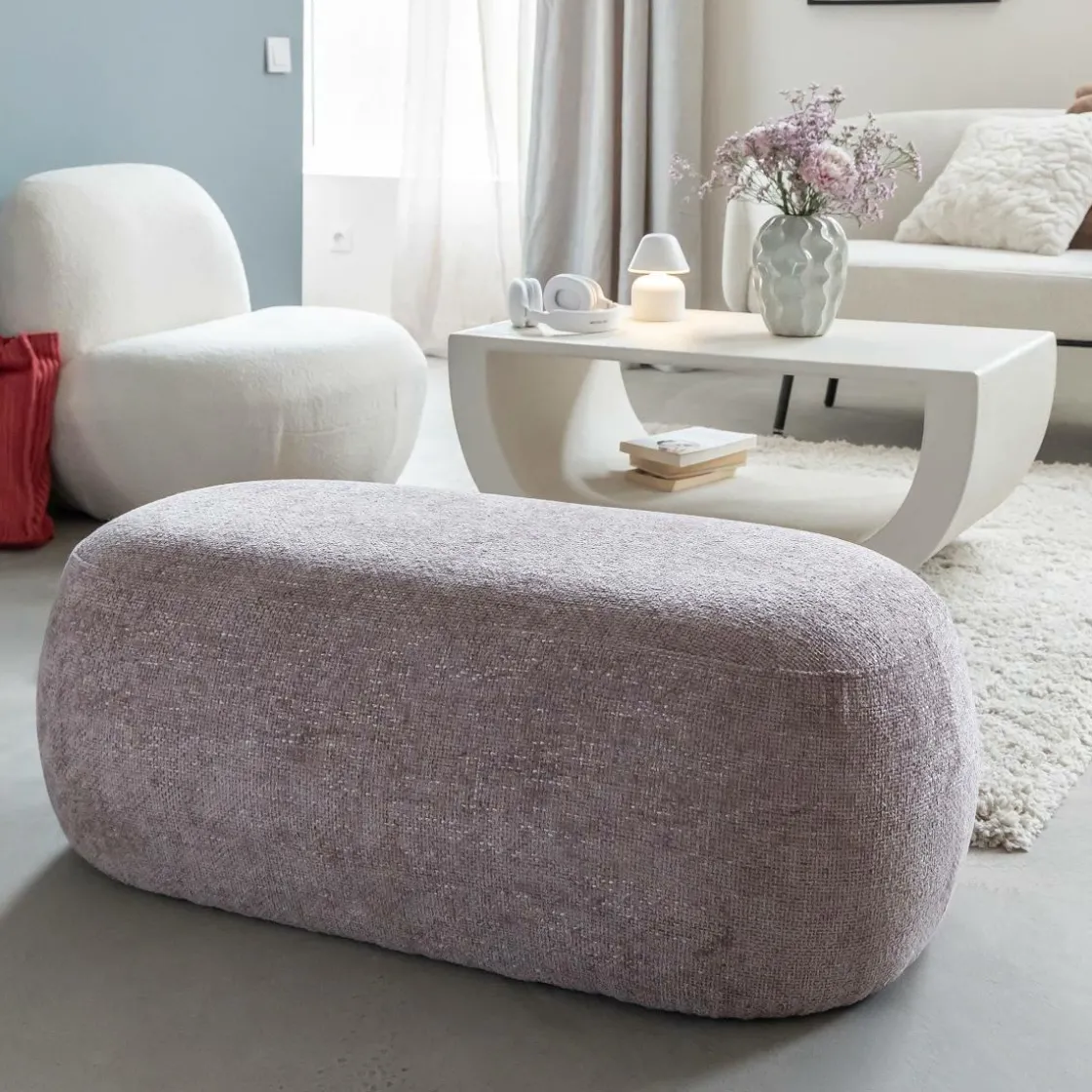 Made in Meubles Banc<Banc en tissu lilas Lola