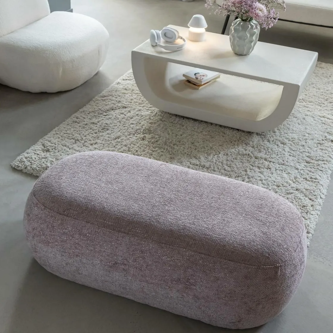 Made in Meubles Banc<Banc en tissu lilas Lola