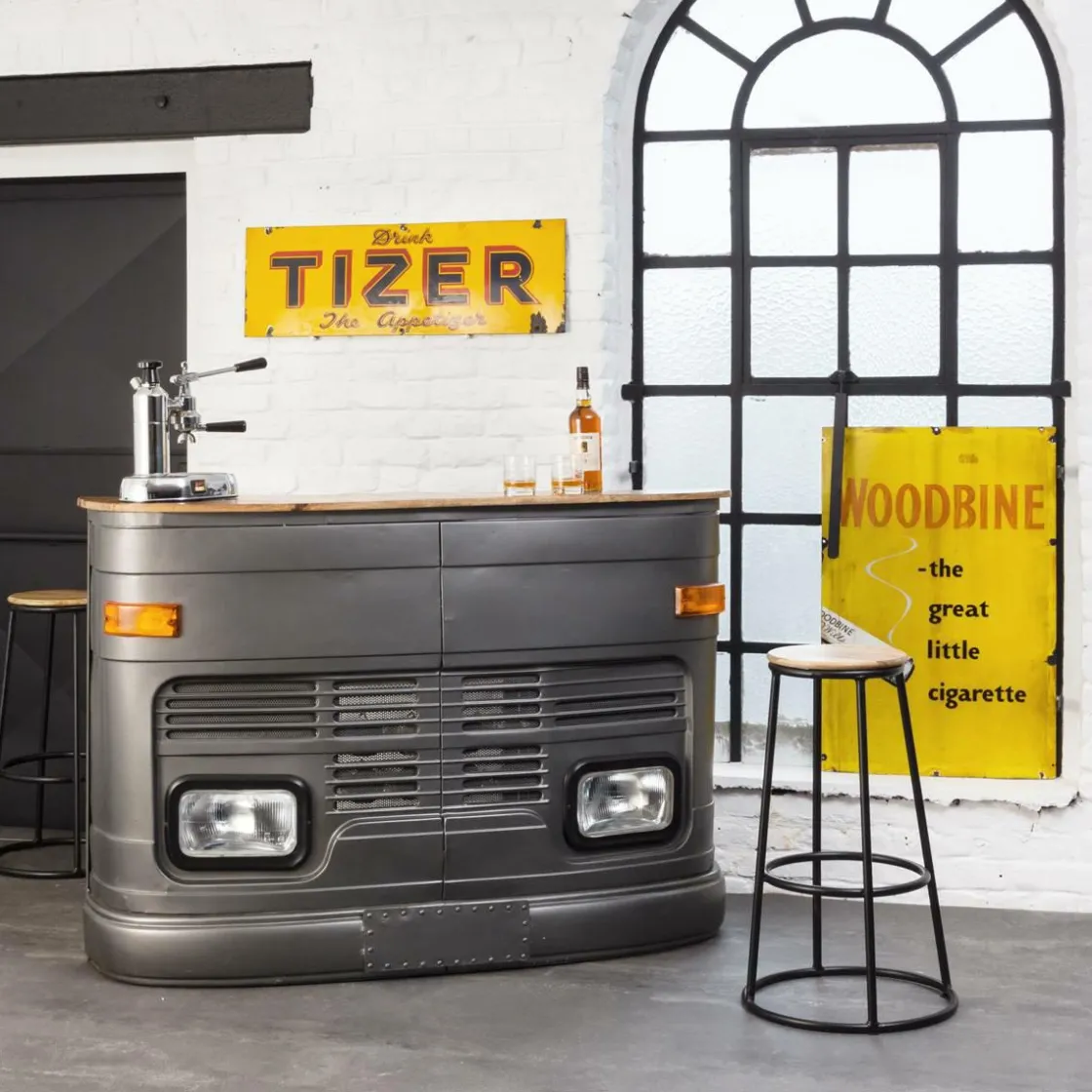 Made in Meubles Meuble Bar<Bar camion en métal gris Tata