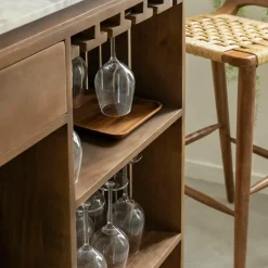 Made in Meubles Meuble Bar<Bar en bois de manguier et marbre blanc Sienne