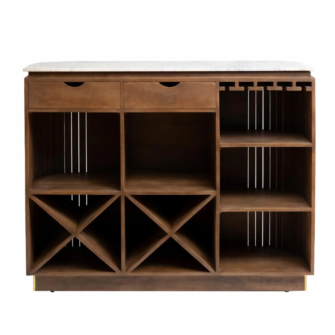 Made in Meubles Meuble Bar<Bar en bois de manguier et marbre blanc Sienne