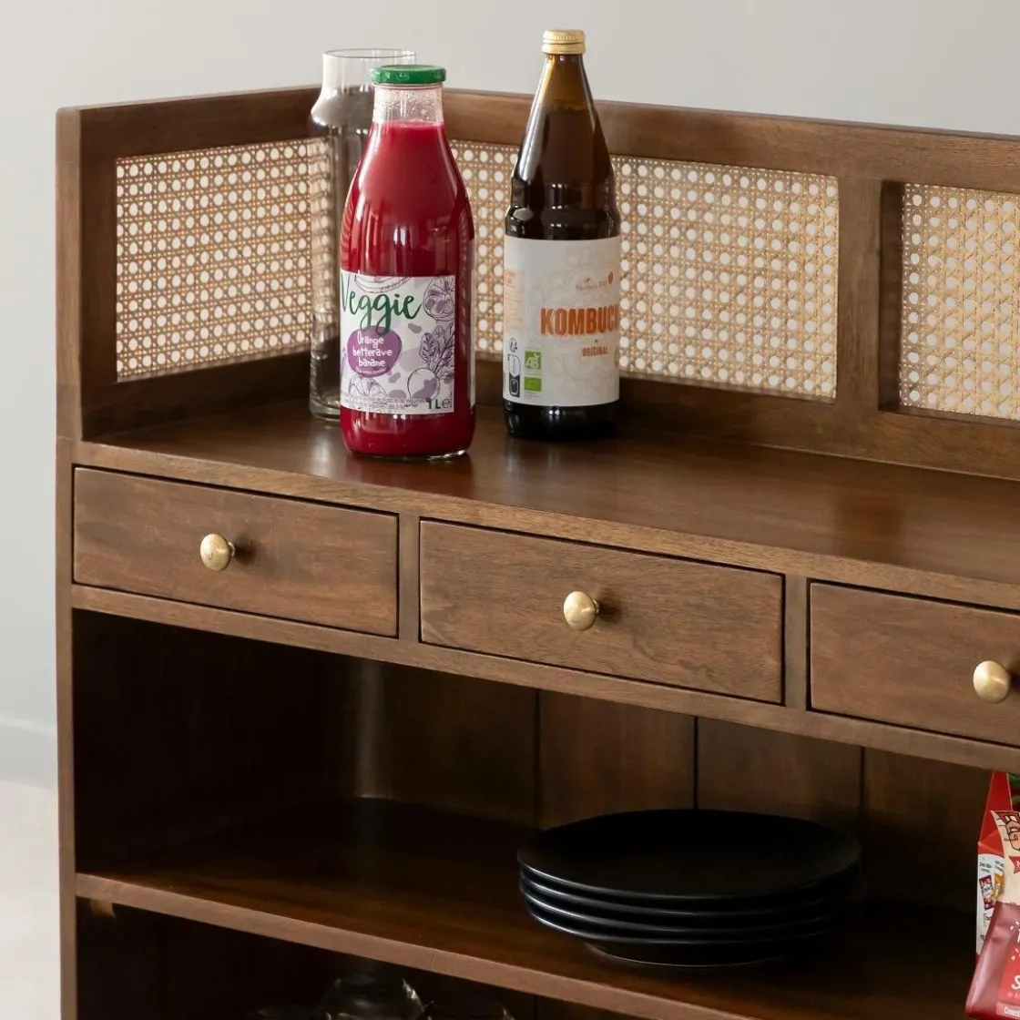 Made in Meubles Meuble Bar<Bar en bois de manguier et cannage Remick