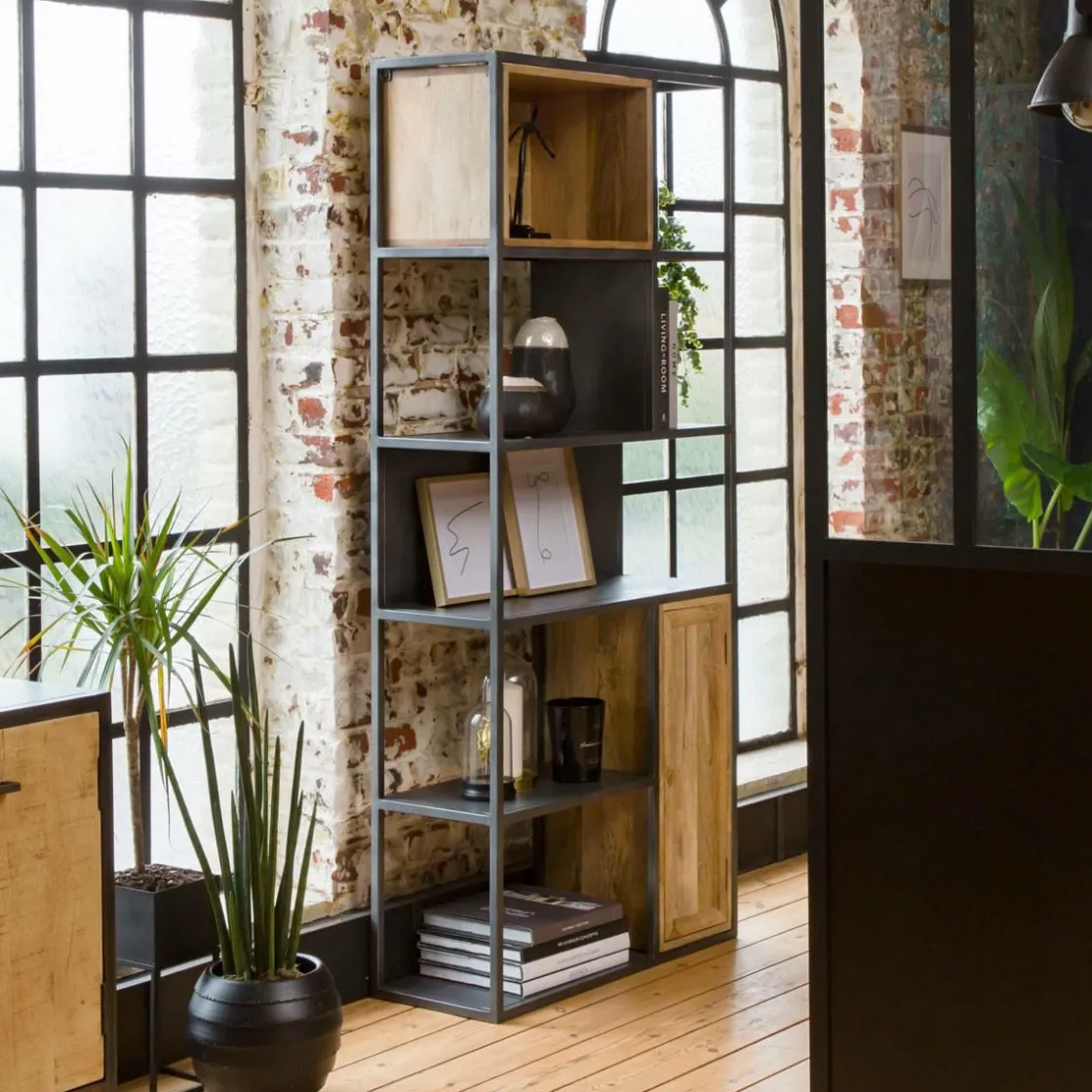 Made in Meubles Bibliothèque<Bibliothèque en bois de manguier et métal Locker