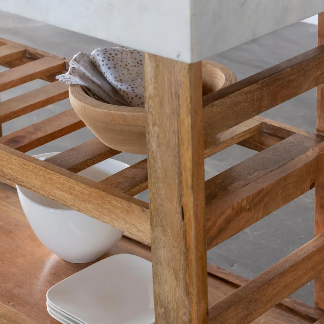 Made in Meubles Ilot Central<Billot en marbre et bois Louca