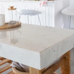 Made in Meubles Ilot Central<Billot en marbre et bois Louca