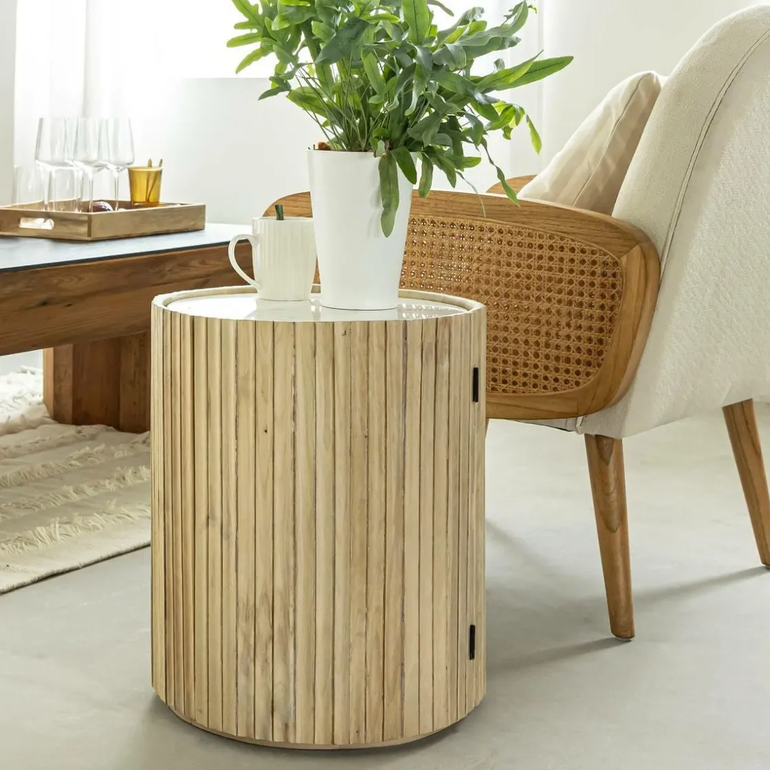 Made in Meubles Bout De Canapé & Sellette<Bout de canapé en bois de manguier et marbre Moana