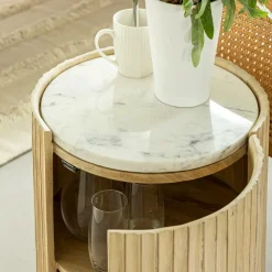 Made in Meubles Bout De Canapé & Sellette<Bout de canapé en bois de manguier et marbre Moana