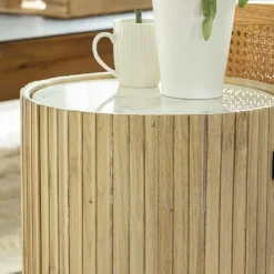 Made in Meubles Bout De Canapé & Sellette<Bout de canapé en bois de manguier et marbre Moana