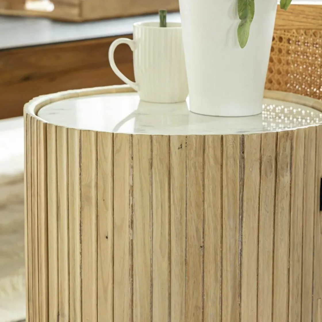 Made in Meubles Bout De Canapé & Sellette<Bout de canapé en bois de manguier et marbre Moana