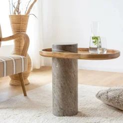 Made in Meubles Bout De Canapé & Sellette<Bout de canapé en bois de manguier et marbre Andréa