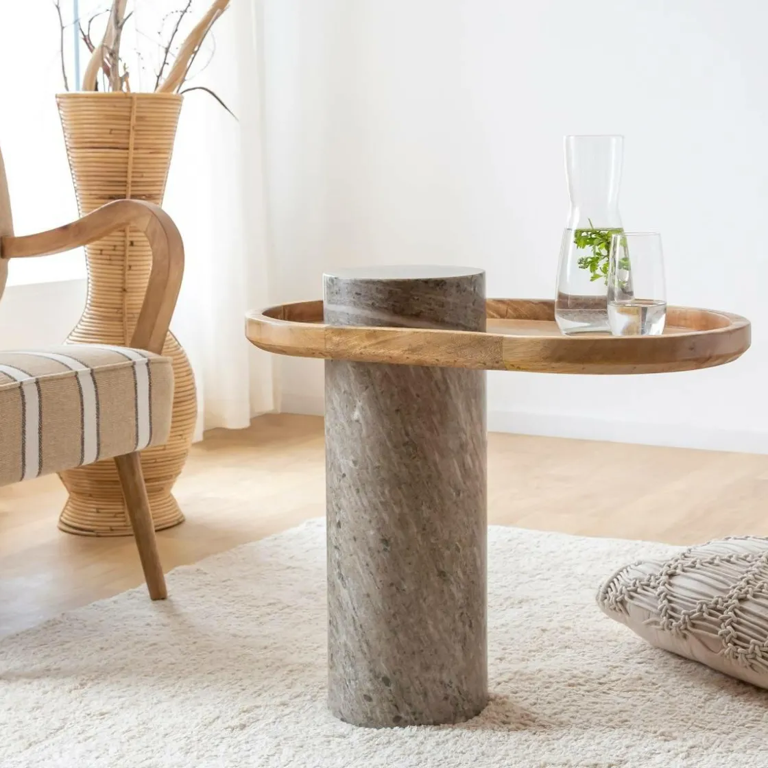 Made in Meubles Bout De Canapé & Sellette<Bout de canapé en bois de manguier et marbre Andréa