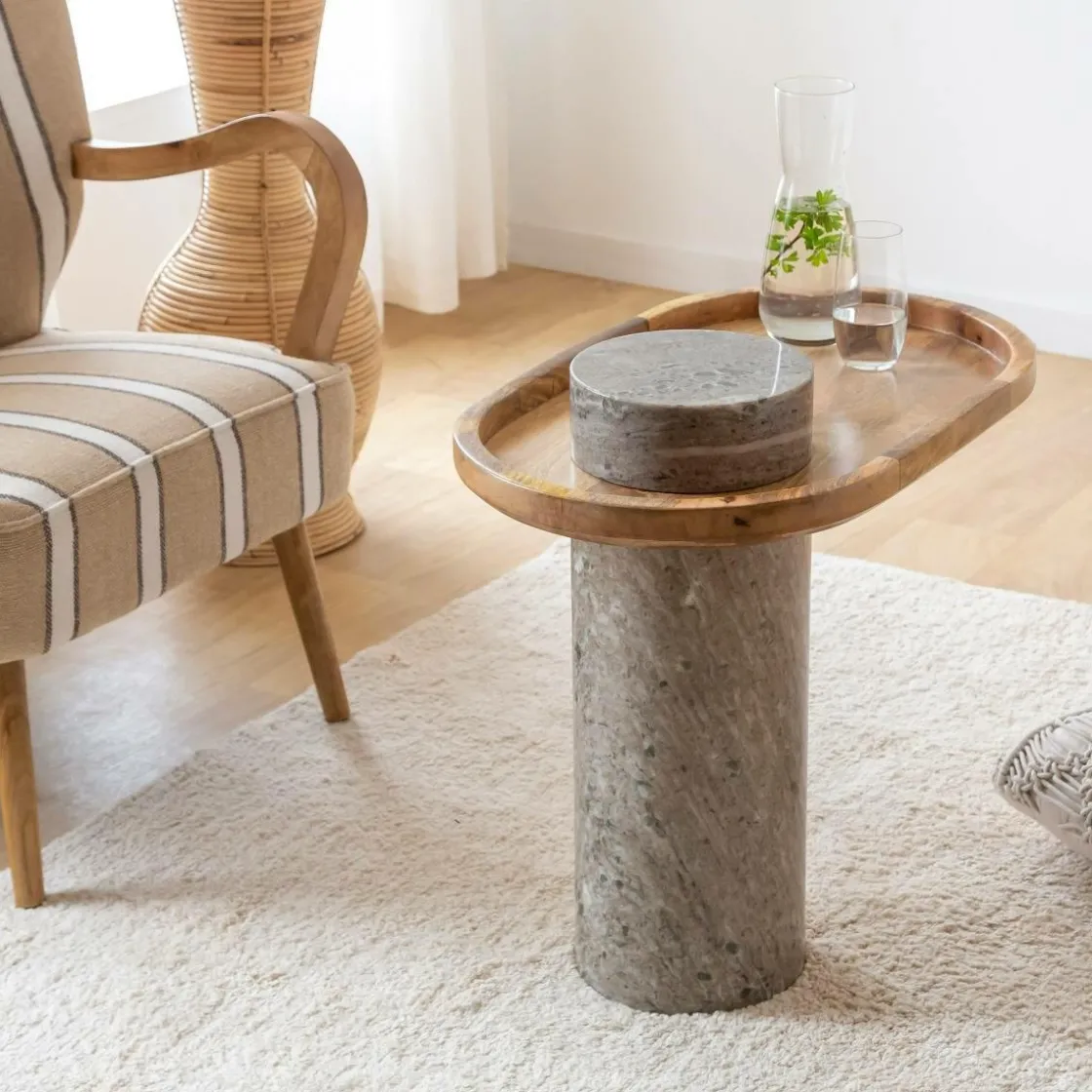 Made in Meubles Bout De Canapé & Sellette<Bout de canapé en bois de manguier et marbre Andréa