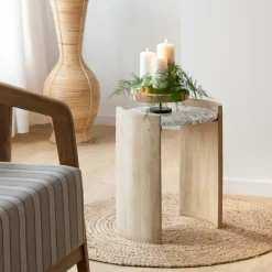 Made in Meubles Bout De Canapé & Sellette<Bout de canapé en bois de manguier et marbre Isabella