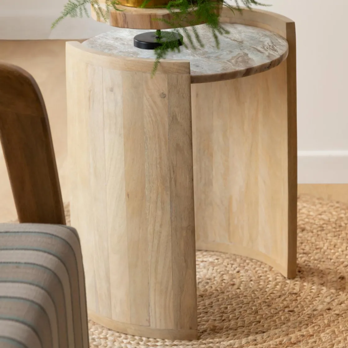 Made in Meubles Bout De Canapé & Sellette<Bout de canapé en bois de manguier et marbre Isabella