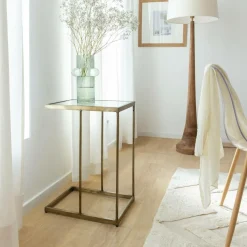 Made in Meubles Bout De Canapé & Sellette<Bout de canapé en métal doré et verre Léa