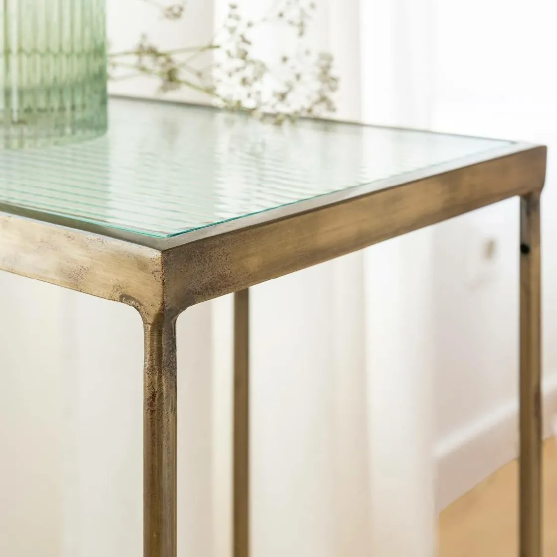 Made in Meubles Bout De Canapé & Sellette<Bout de canapé en métal doré et verre Léa