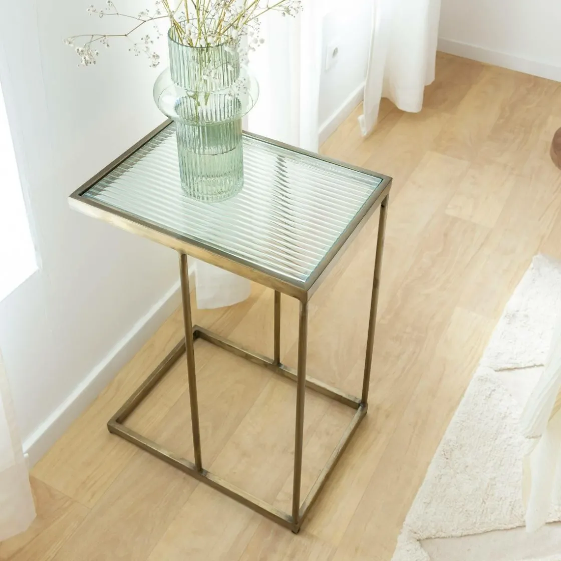 Made in Meubles Bout De Canapé & Sellette<Bout de canapé en métal doré et verre Léa