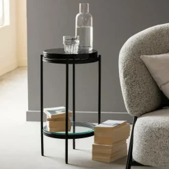 Made in Meubles Bout De Canapé & Sellette<Bout de canapé plateau en verre gris Lise