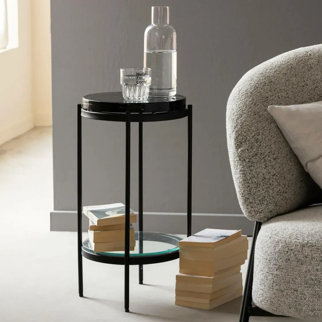 Made in Meubles Bout De Canapé & Sellette<Bout de canapé plateau en verre gris Lise